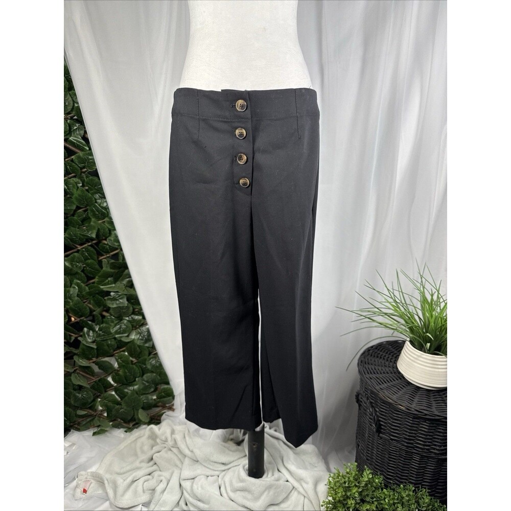 NWT LOFT Button Front, High Waist, Crop Wide Leg BLACK Size 10 Petite Pants